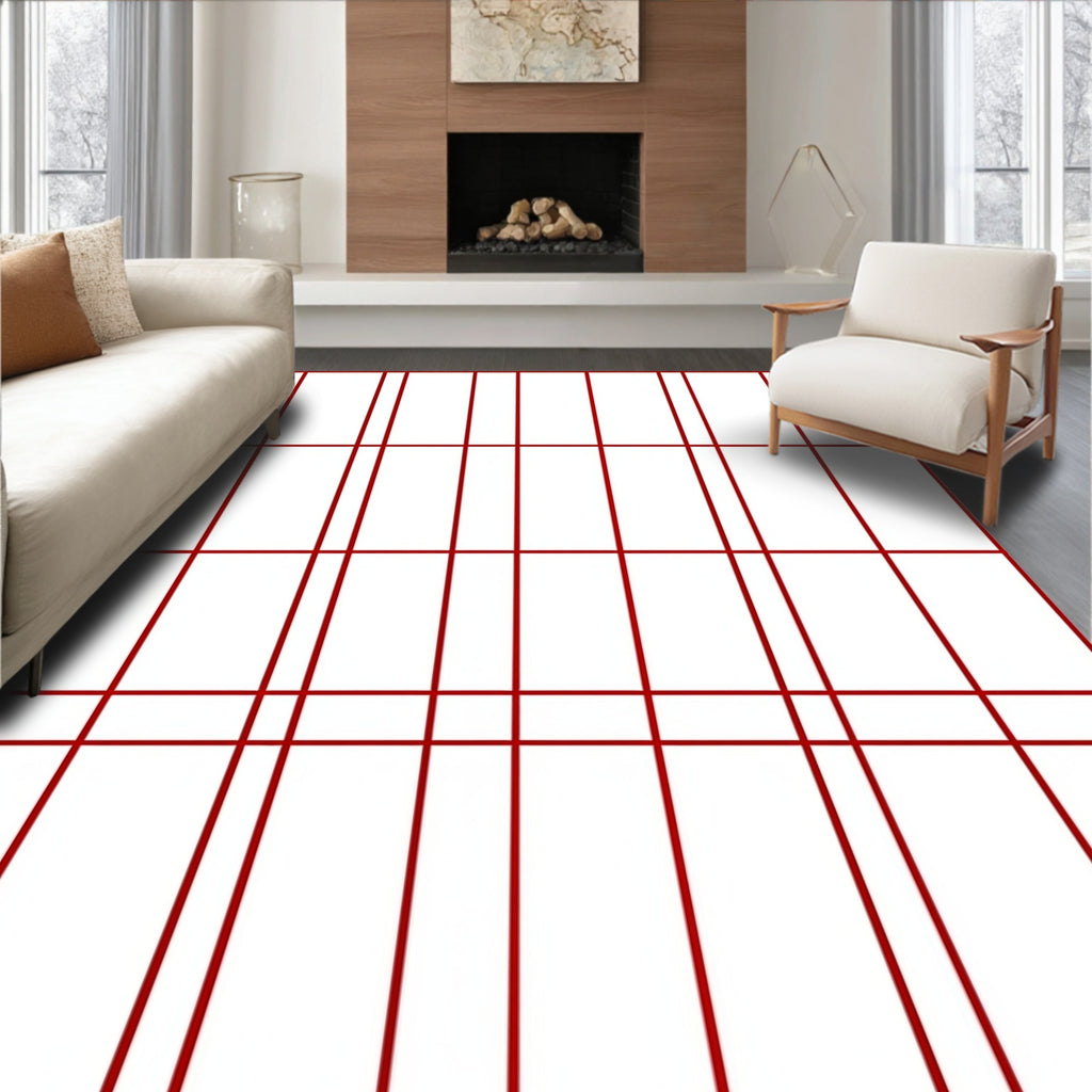 Crimson Red Rectangular Grid Rug