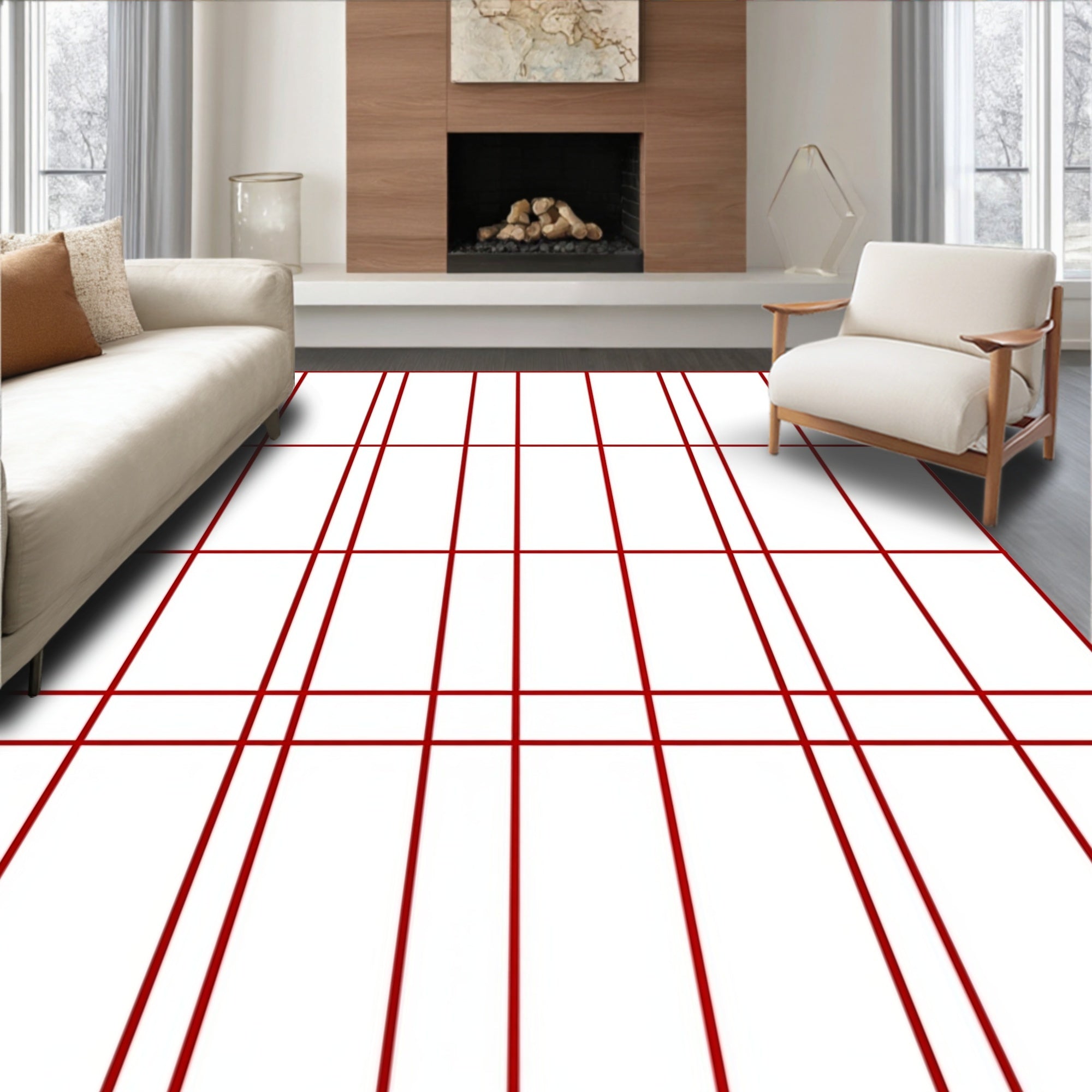 Crimson Red Rectangular Grid Rug
