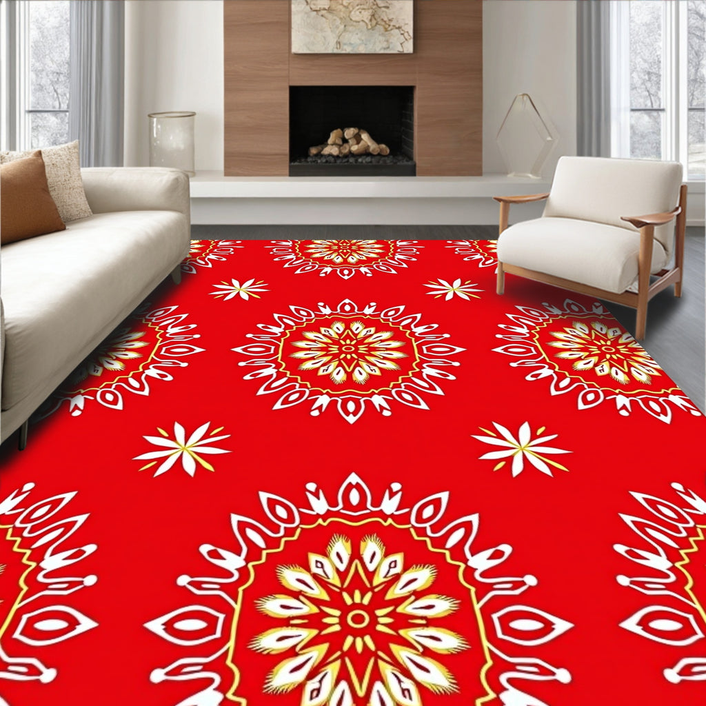 Red Mandala Flower Medallion Rug