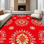 Red Mandala Flower Medallion Rug