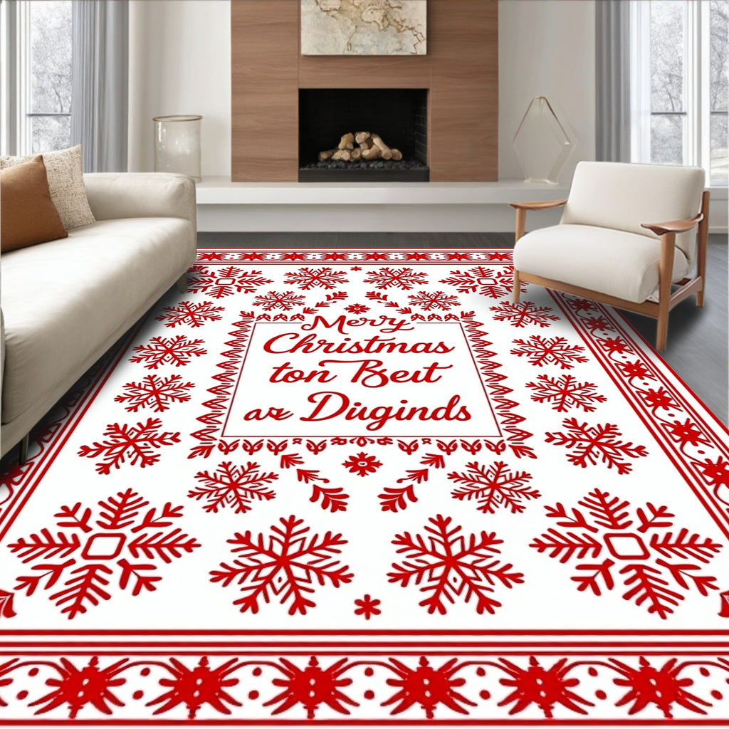 Red Snowflake Christmas Border Rug