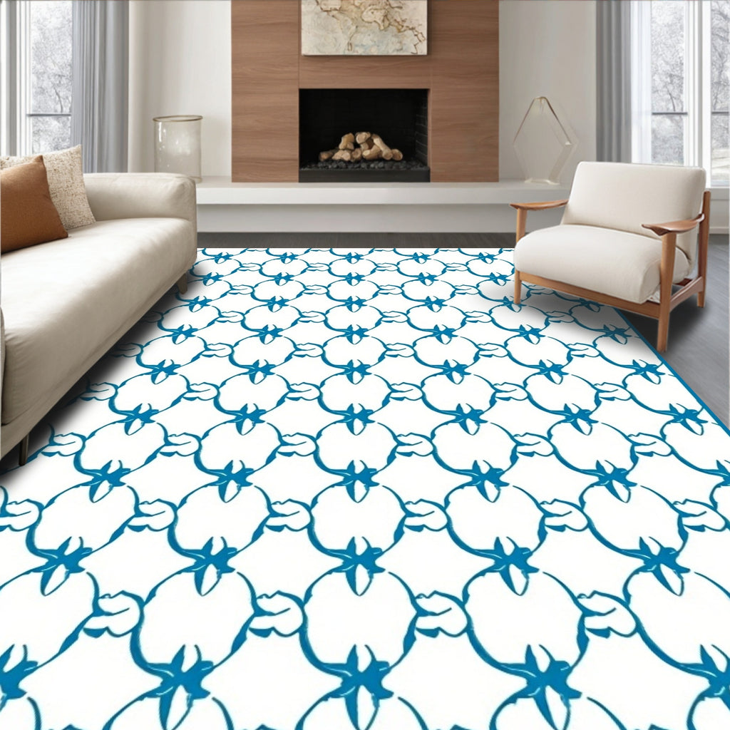 Teal Interlocking Linked Blossom Rug