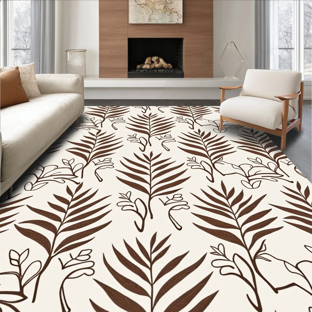 Brown Leafy Branches Botanical Texture Rug