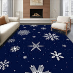 Navy White Snowflake Winter Rug