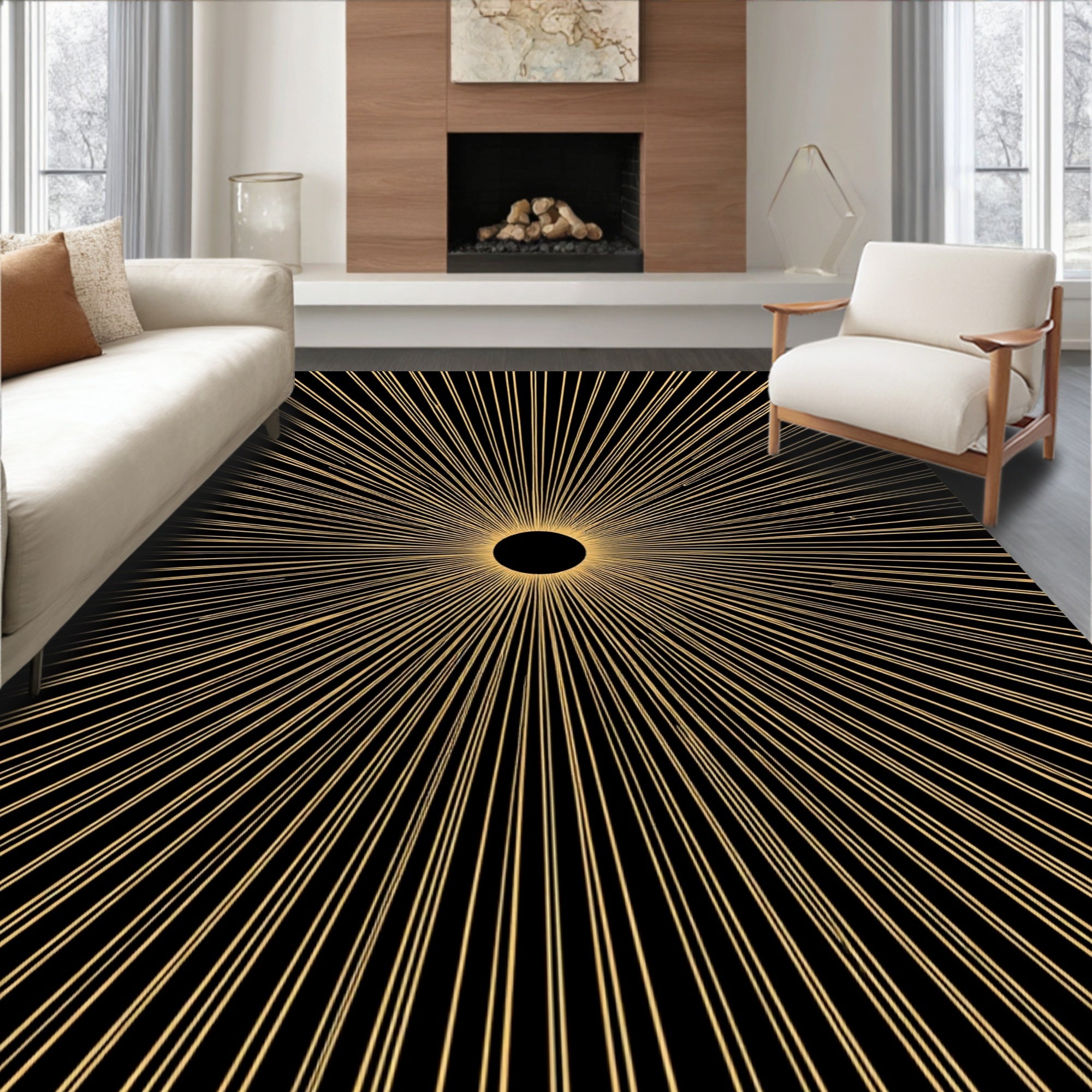 Golden Sunburst Rays Rug
