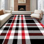 Red Black White Plaid Tartan Rug