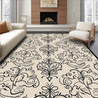Cream Black Floral Scroll Accents Rug