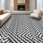 Black White Chevron Geometric Weave Rug