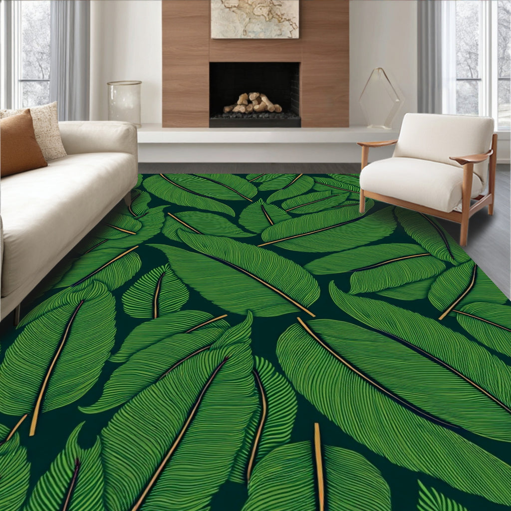 Bold Green Tropical Leaf Bunch Rug