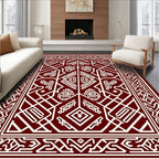 Crimson White Interlocking Geometric Fabric Rug