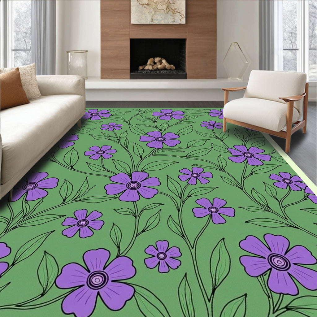 Purple Floral Vine Green Meadow Rug