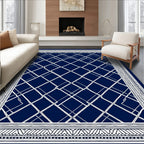 Deep Blue White Intersecting Diamonds Rug