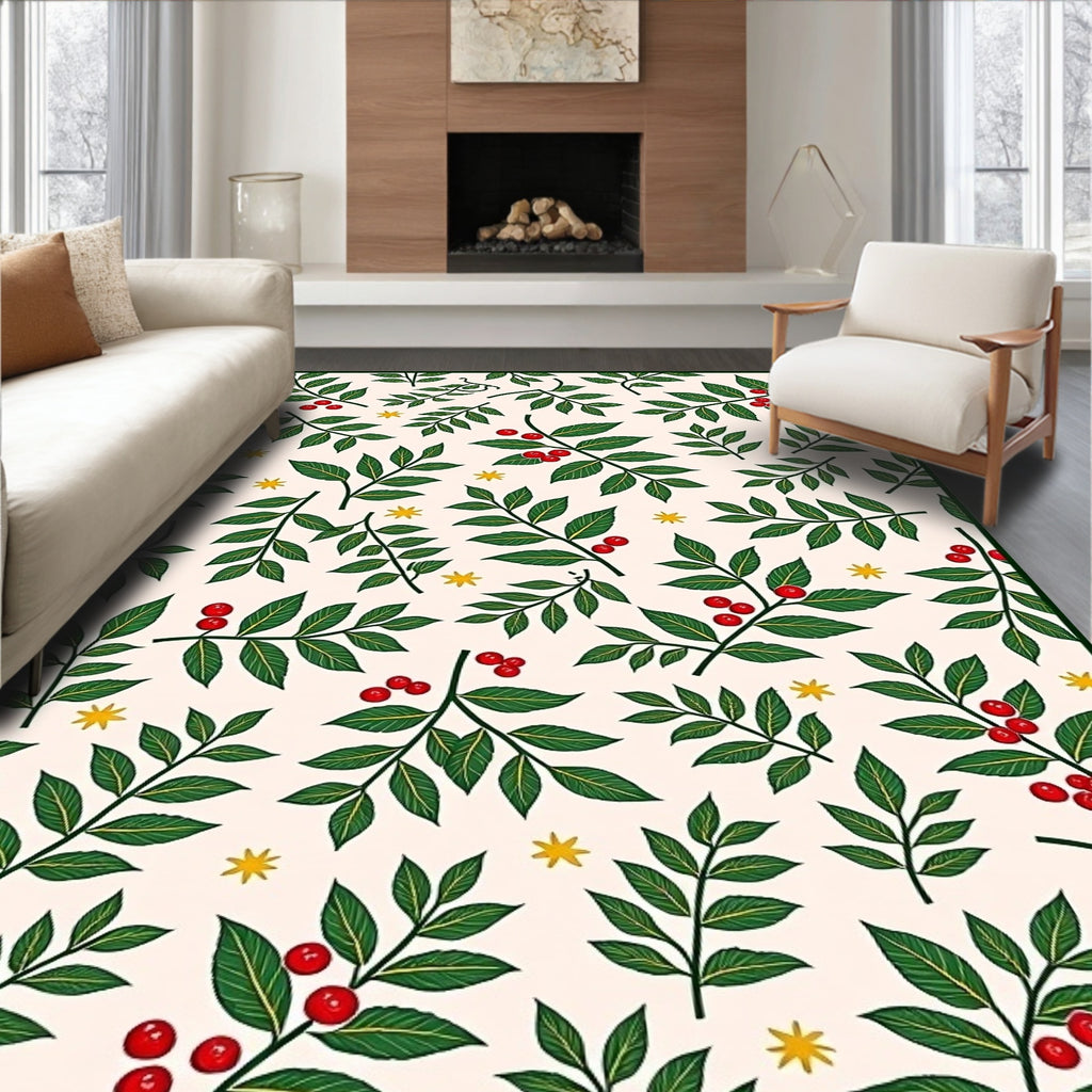 Cream Green Berry Branch Starburst Rug