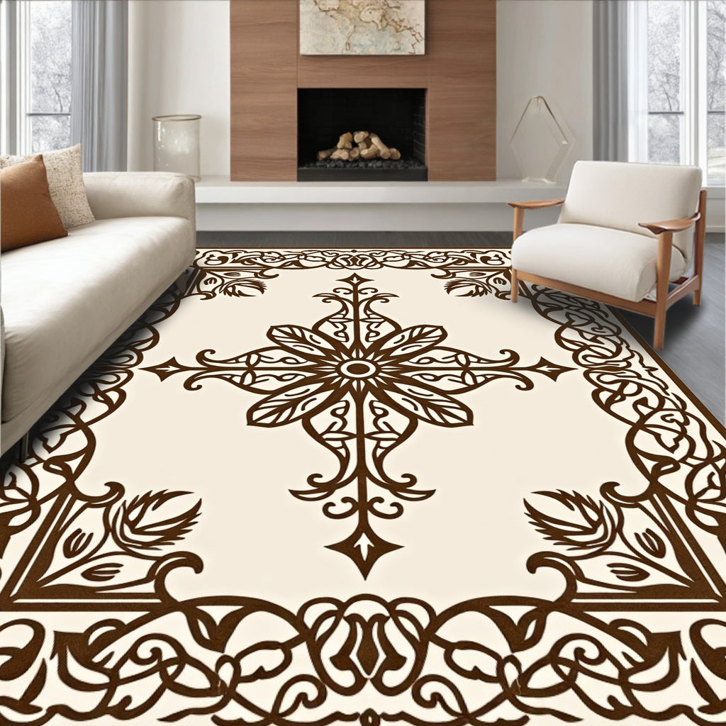 Brown Floral Medallion Lattice Rug