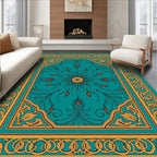 Ornate Teal and Gold Floral Medallion Rug