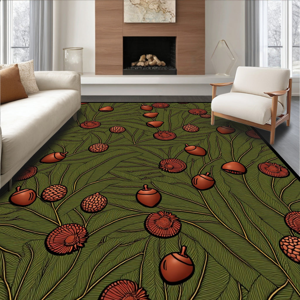 Autumn Acorn Spiky Botanical Branch Rug