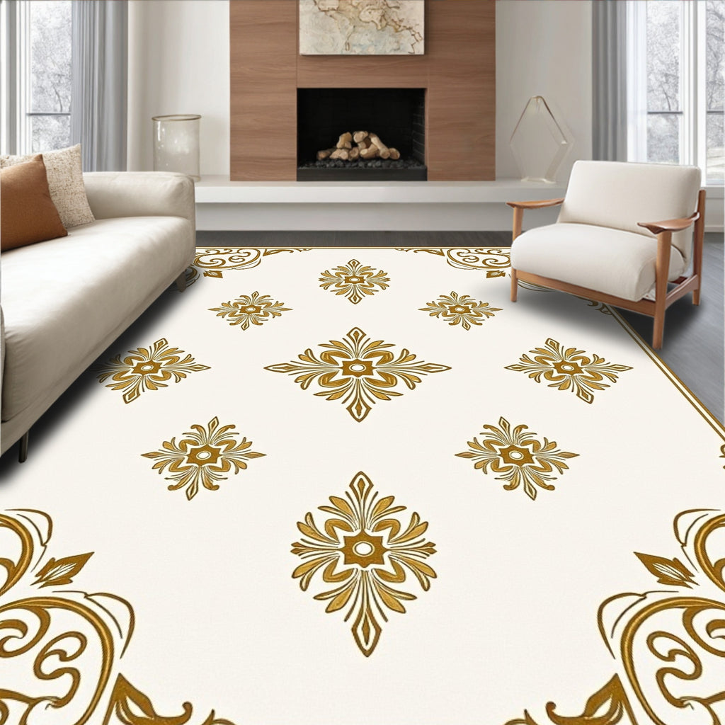 Ornate Gold Floral Medallion Frame Rug
