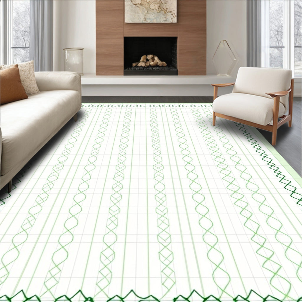 Emerald Green Vertical Ribbon Arrangement Rug