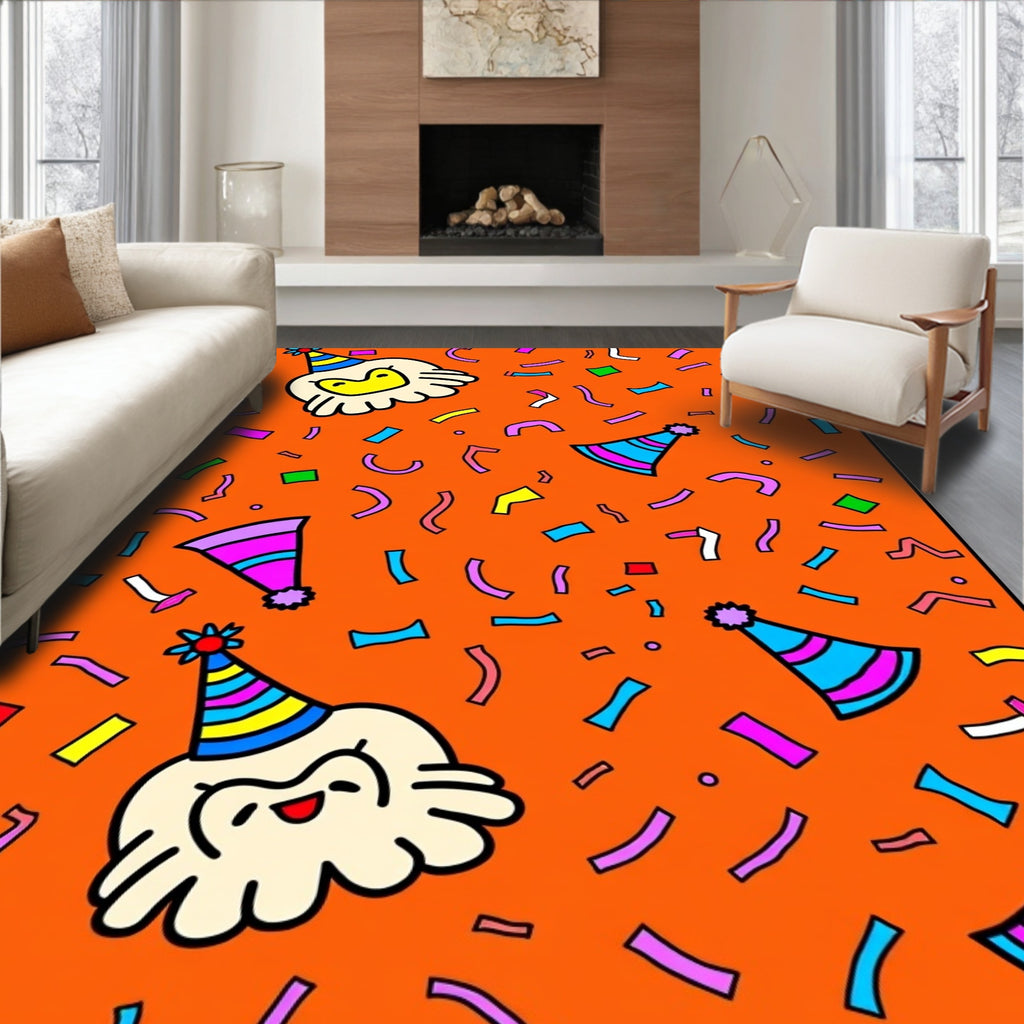 Orange Confetti Celebration Party Hats Rug