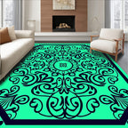 Emerald Green Black Scroll Medallion Rug