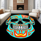 Vibrant Turquoise Orange Skull Art Rug