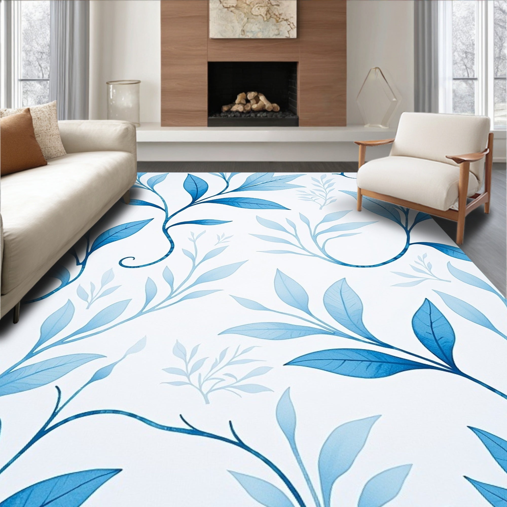 Whimsical Blue Leafy Vine Rug