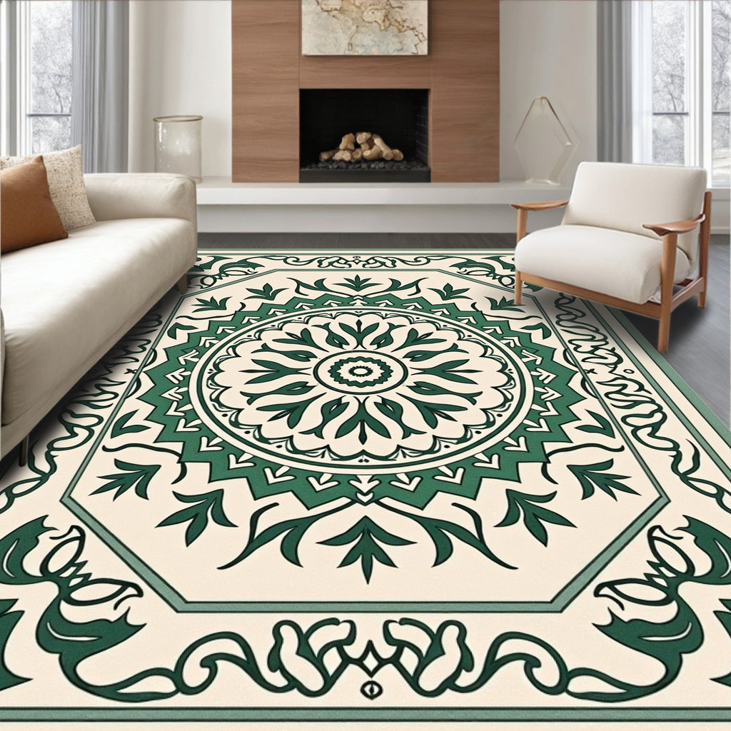 Emerald green floral octagon medallion Rug