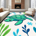 Aqua Turtle With Blue Green Foliage Rug