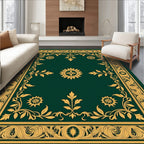 Gilded Emerald Floral Vine Border Rug