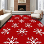 White Snowflake Festive Crimson Rug