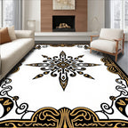 Ornate Black and Gold Starburst Frame Rug