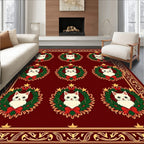 Festive Red Wreath Cat Collage Rug