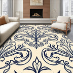 Navy Cream Floral Scroll Composed Rug