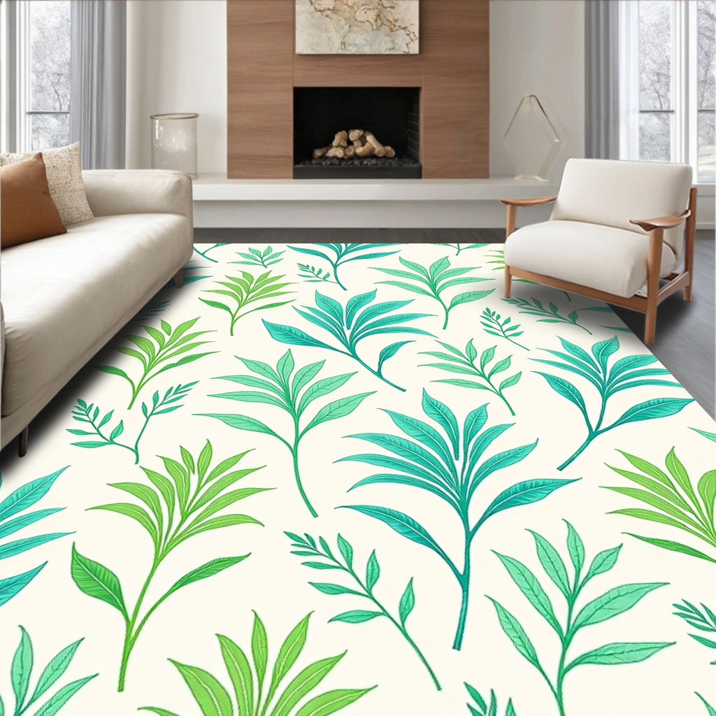 Shades of Teal Leafy Branches Rug