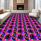 Vibrant Pink Black Hexagon Abstract Rug