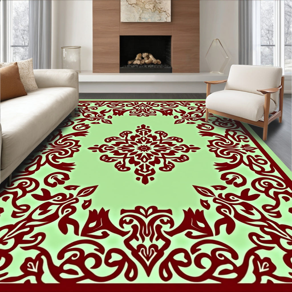 Crimson Floral Medallion Light Green Rug