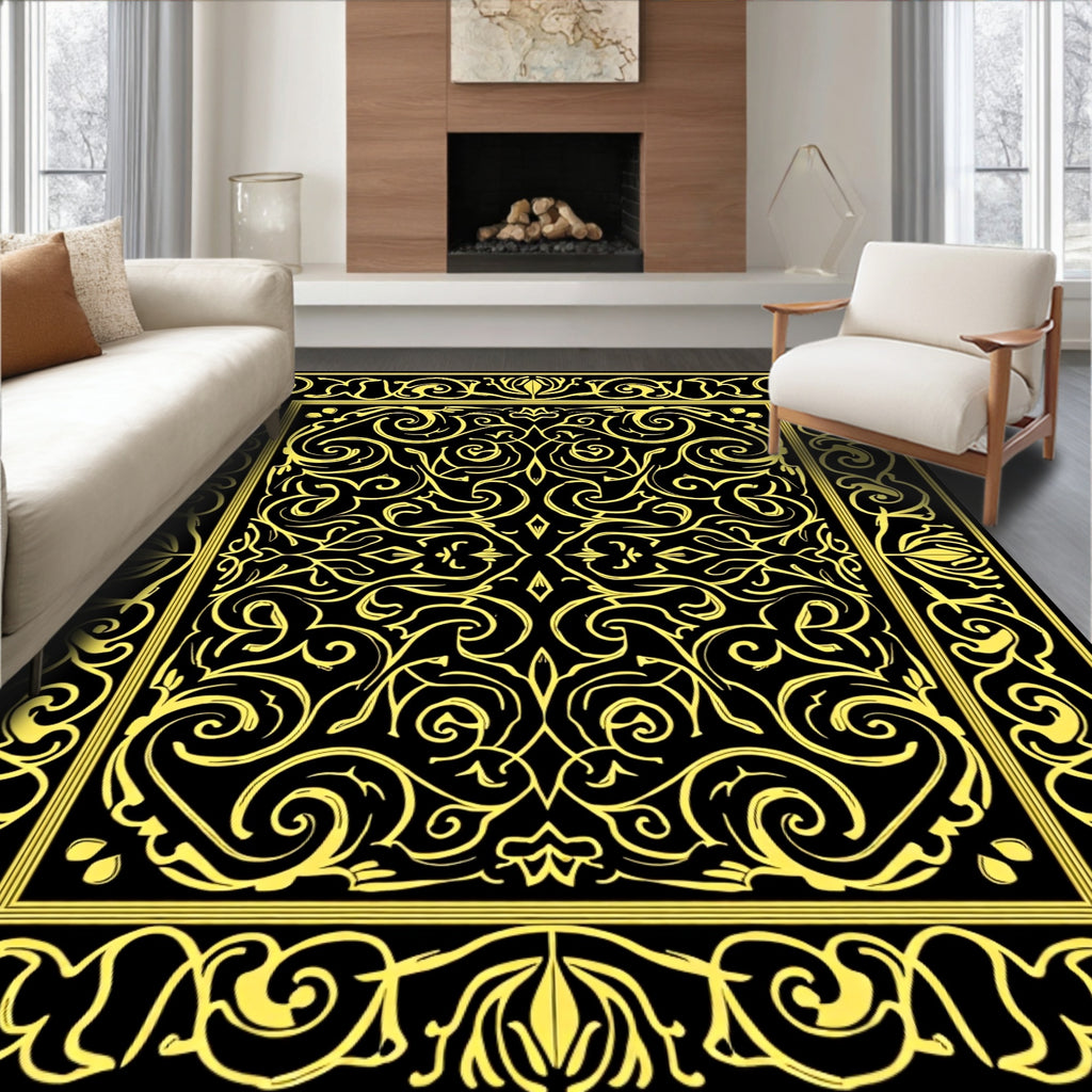 Golden Swirls Floral Border Rug