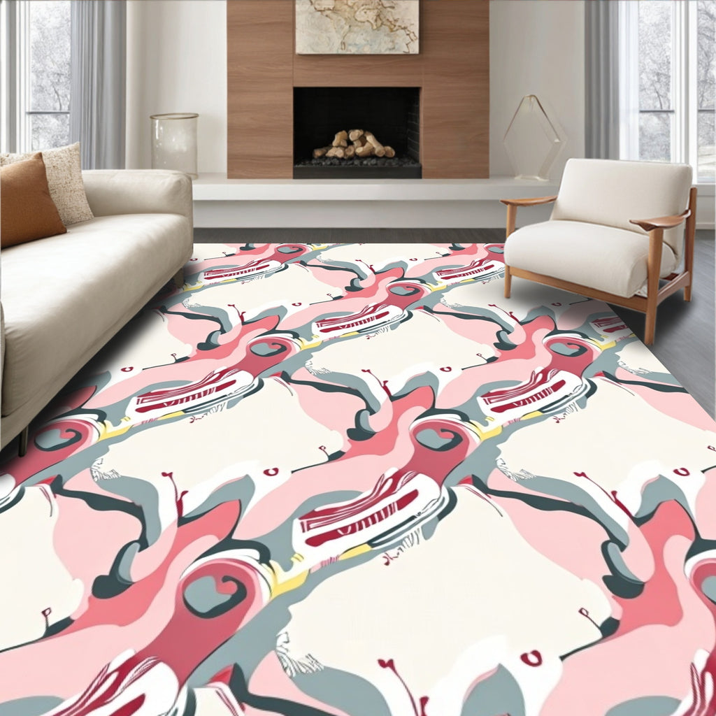 Abstract Pink Blush Swirl Ribbon Rug