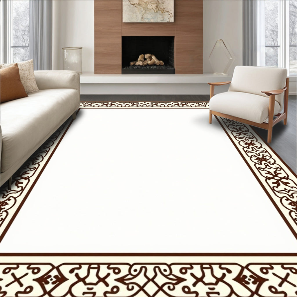 Rich Brown Ornate Scroll Border Rug