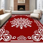 Crimson Red Snowflake Medallion Border Rug