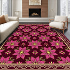 Rich Burgundy Pink Floral Medallion Rug