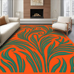 Vibrant Teal Swirl Tropical Foliage Rug