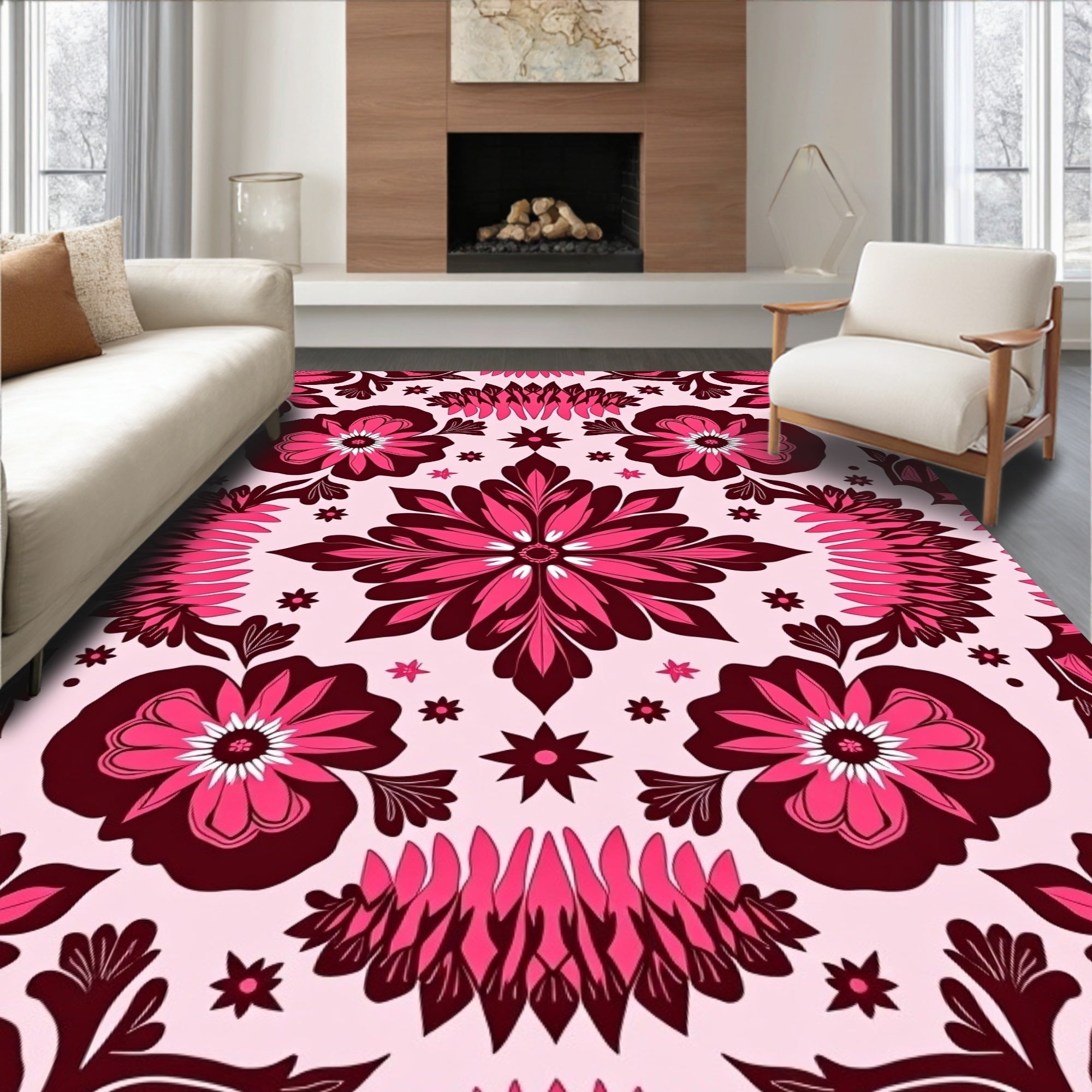 Vibrant Pink Floral Medallion Rug