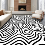 Black White Abstract Wavy Lines Rug
