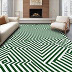 Deep Green Geometric Labyrinth Lines Rug