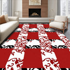 Red Black White Checkerboard Swirl Rug