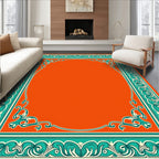 Vibrant Teal Orange Ornate Border Rug