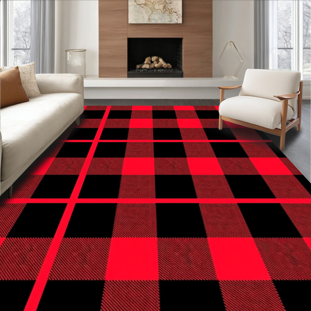 Lumberjack Red Black Squares Rug