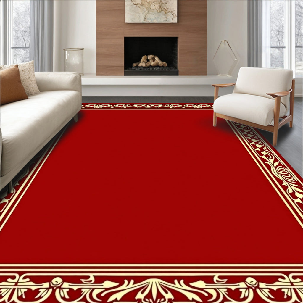 Crimson Gold Art Nouveau Border Rug