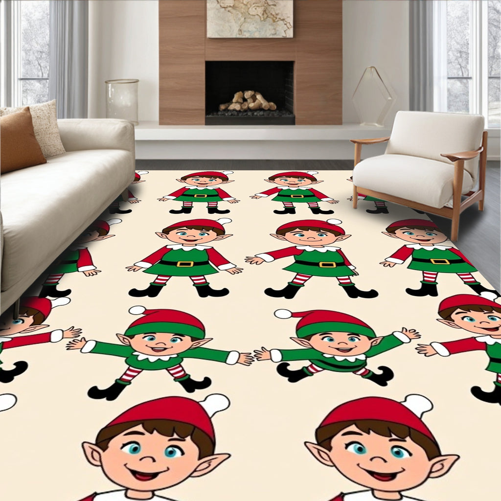 Festive Christmas Elf Repeating Pattern Rug